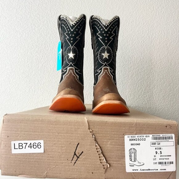 Lane RODEO HOUSTON Mens Cowboy Boots 9.5 Brown Leather Western Blunt Toe - Picture 11 of 12